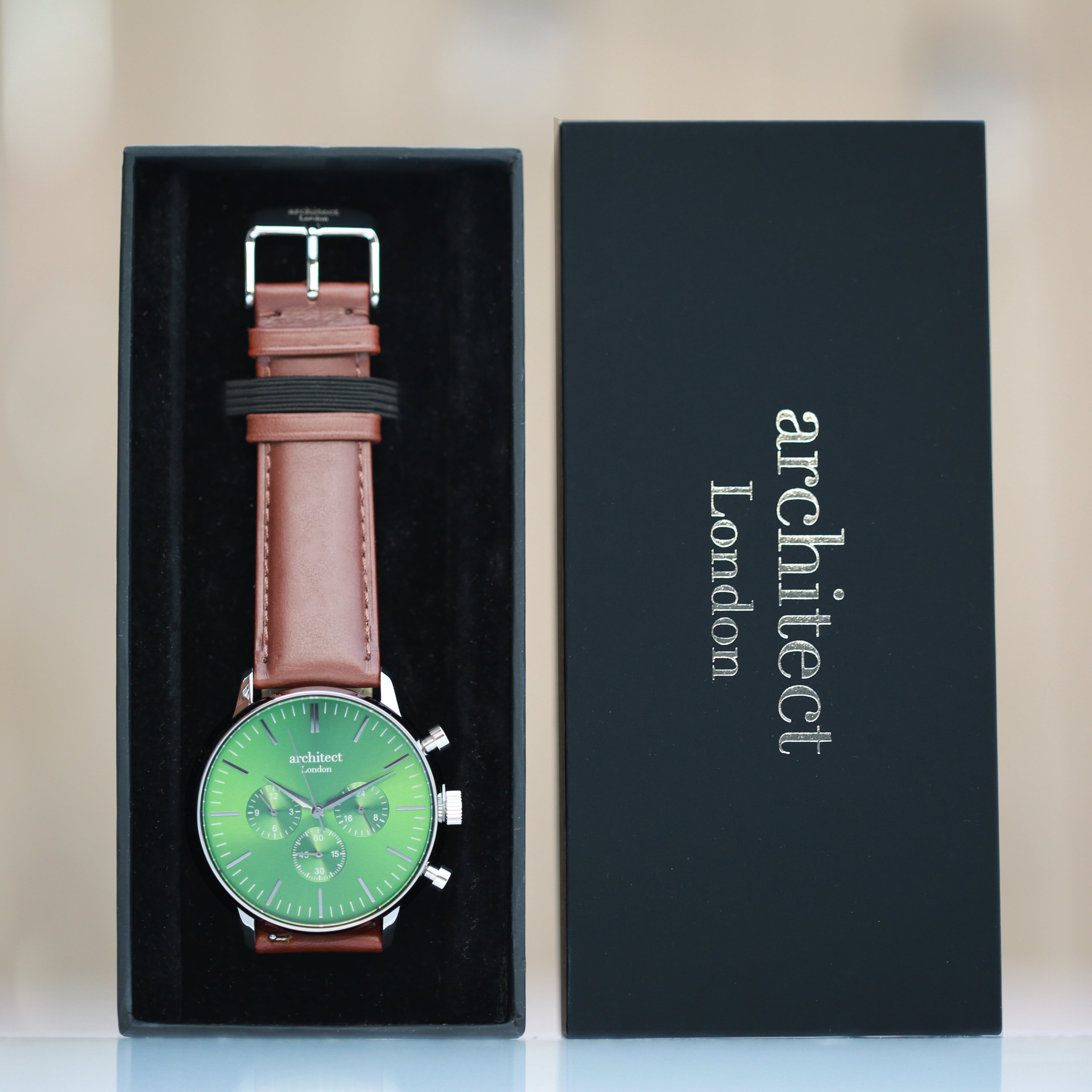 Handwriting Engraving - Men's Architect Motivator Green Face Walnut Strap - Wear We Met