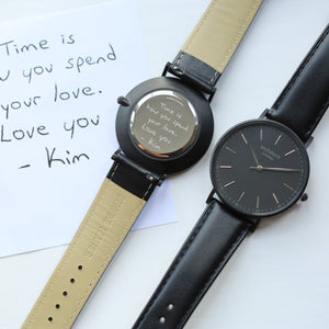 Handwriting Engraving - Men's Minimalist Watch + Jet Black Strap - Wear We Met