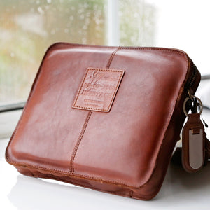 Vintage Leather Tablet Bag With Personalised Name Tag - Wear We Met