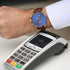 Contactless Payment Watch - Men's Blue Motivator + Walnut Strap + Modern Font Engraving - Wear We Met