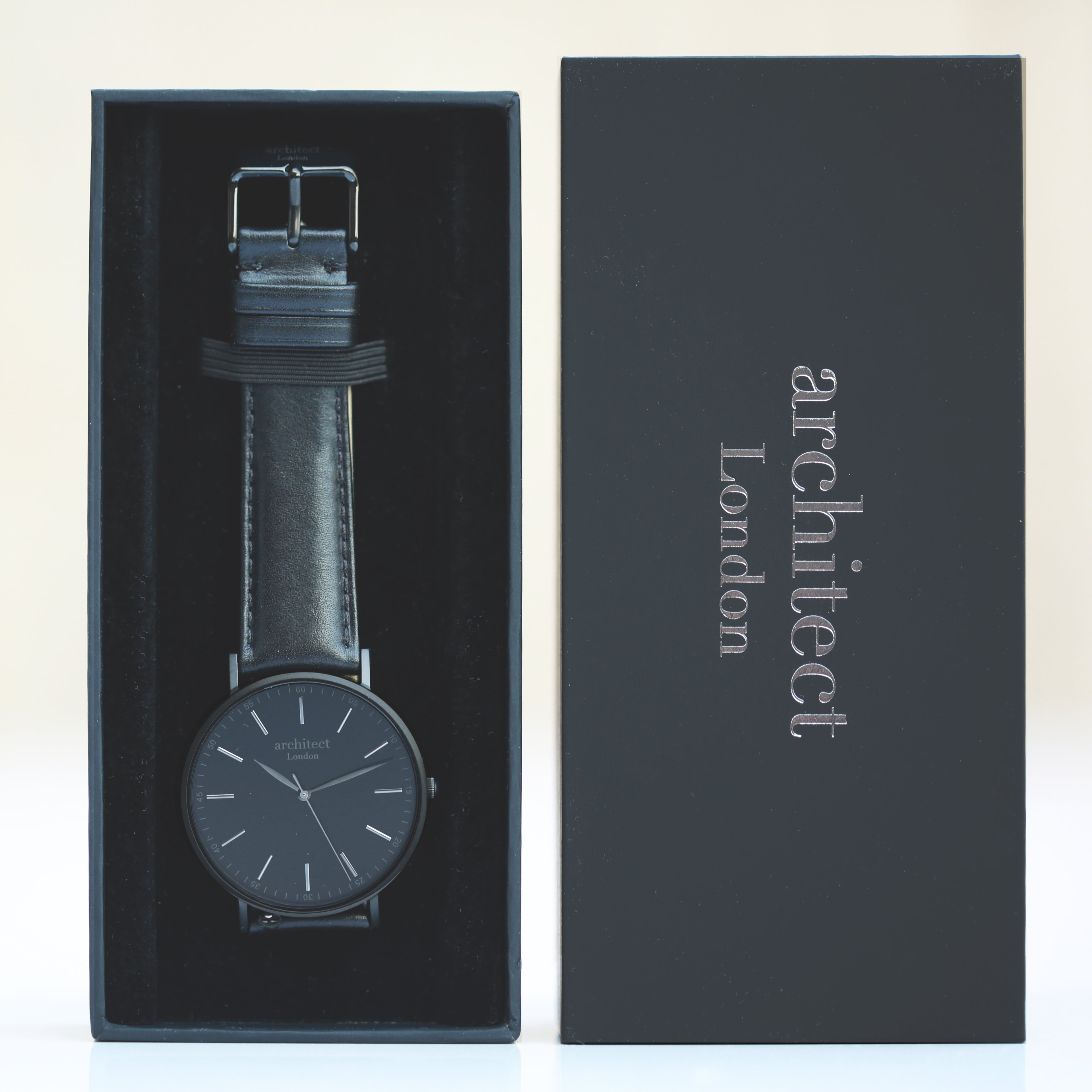 Modern Font Engraving - Men's Minimalist Watch + Jet Black Strap