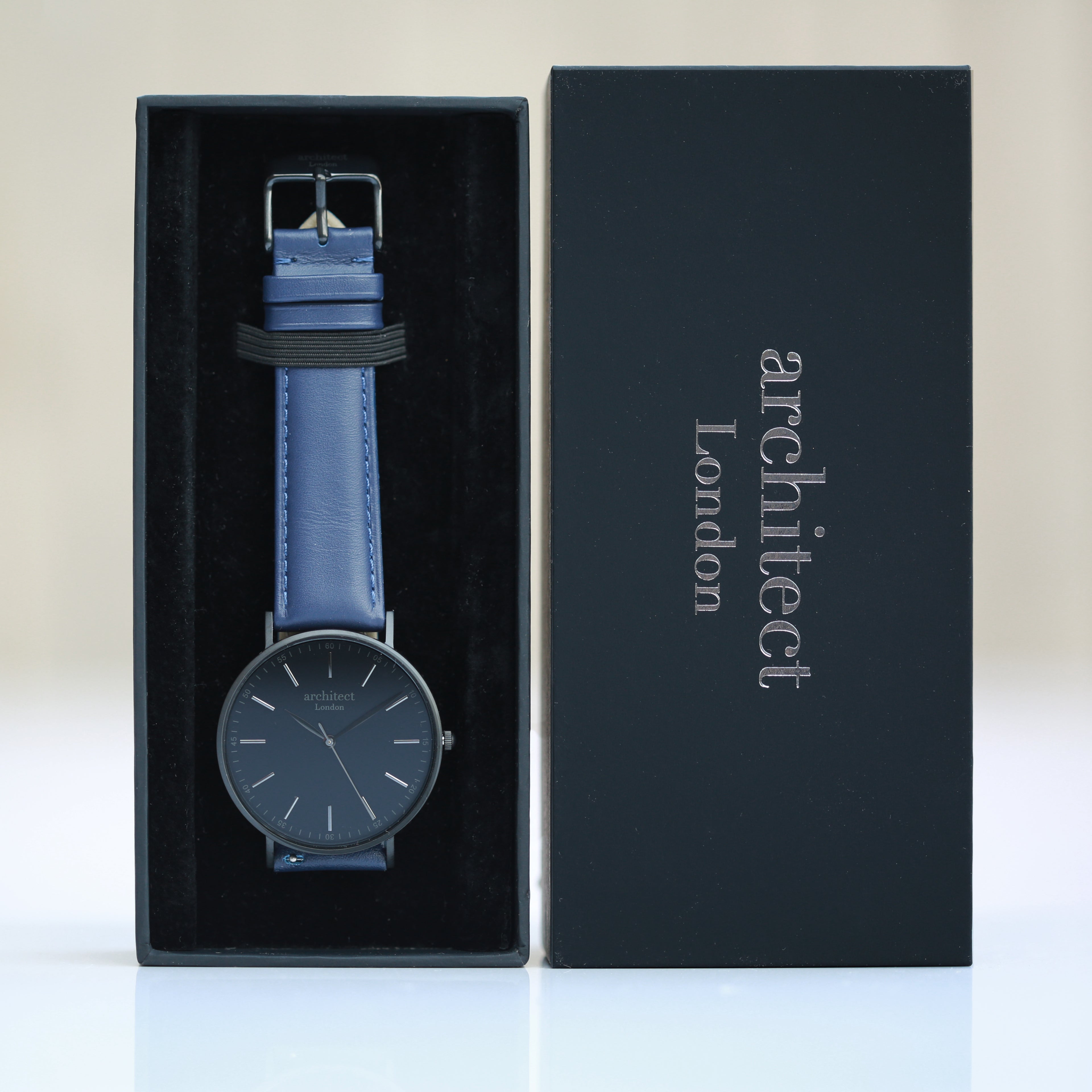 Modern Font Engraving - Men's Minimalist Watch + Admiral Blue Strap - Wear We Met
