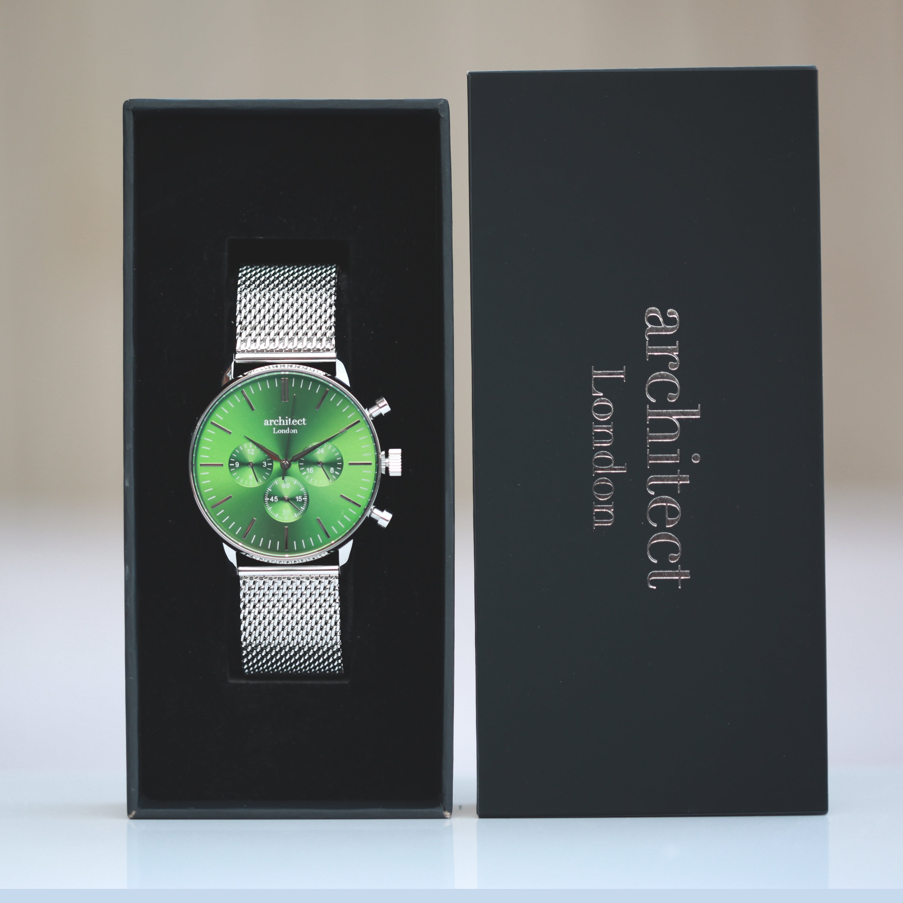 Handwriting Engraving - Men's Architect Motivator Green Face Silver Strap - Wear We Met