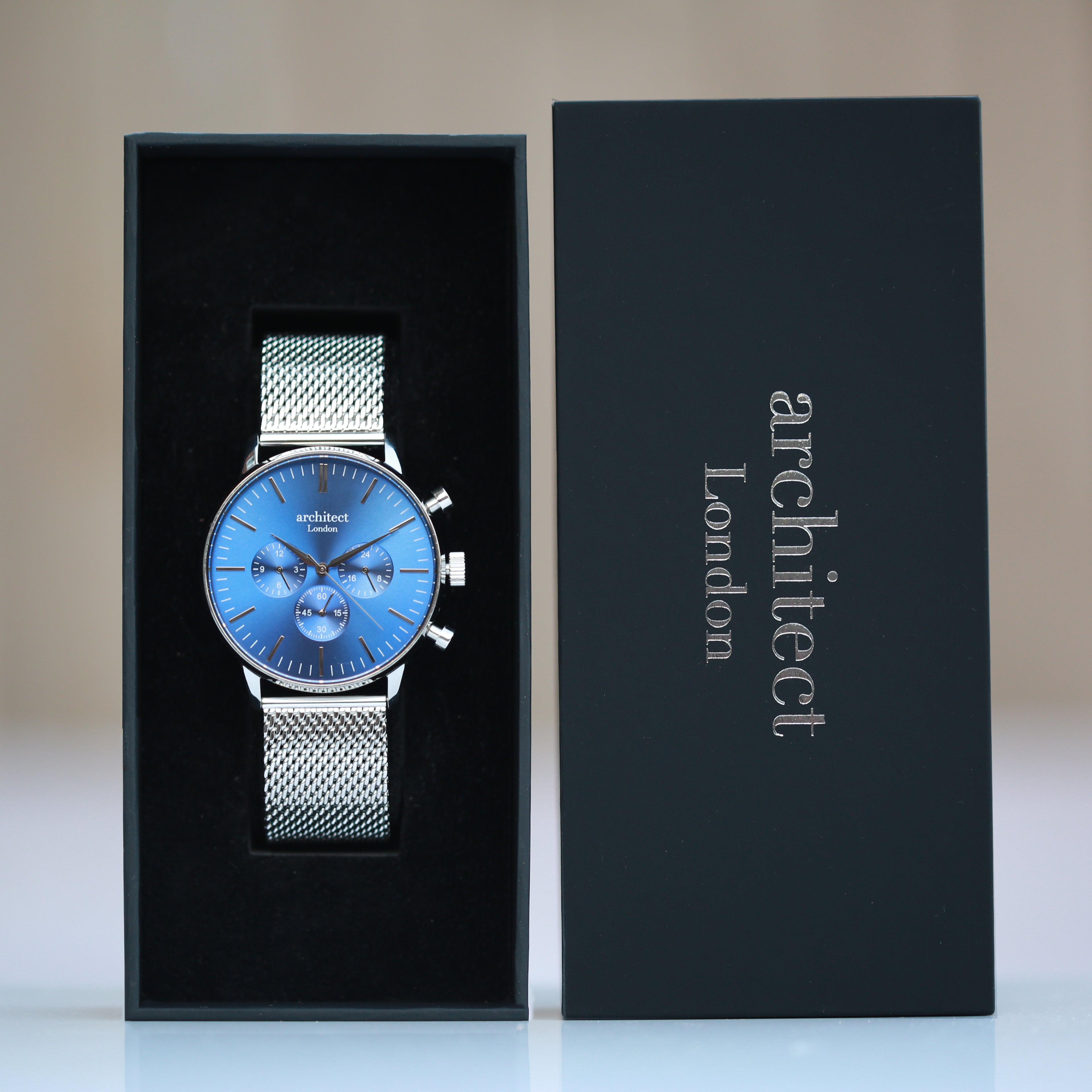 Handwriting Engraving - Men's Architect Motivator Blue Face Silver Strap - Wear We Met