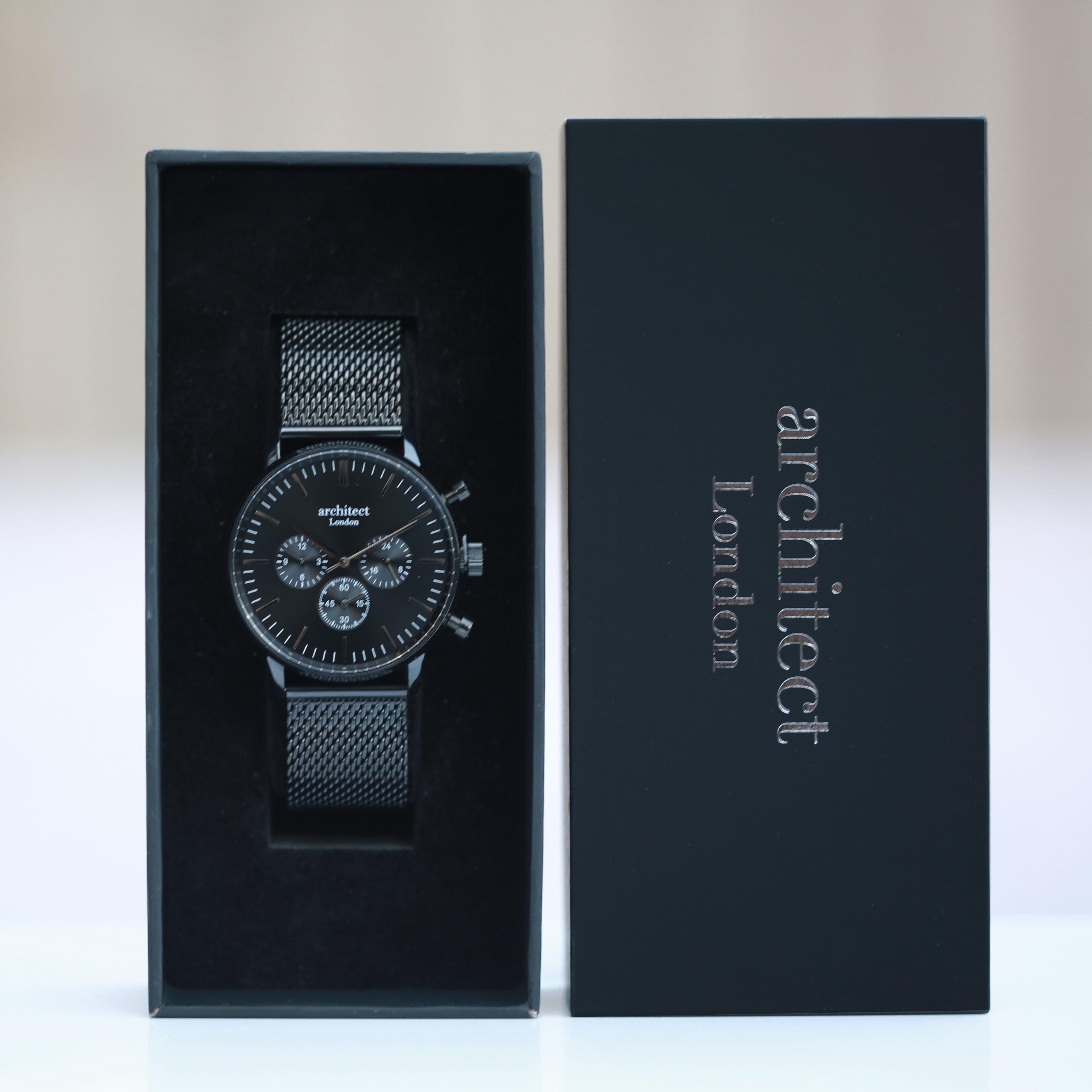 Handwriting Engraving - Men's Architect Motivator Black Face Black Mesh Strap - Wear We Met
