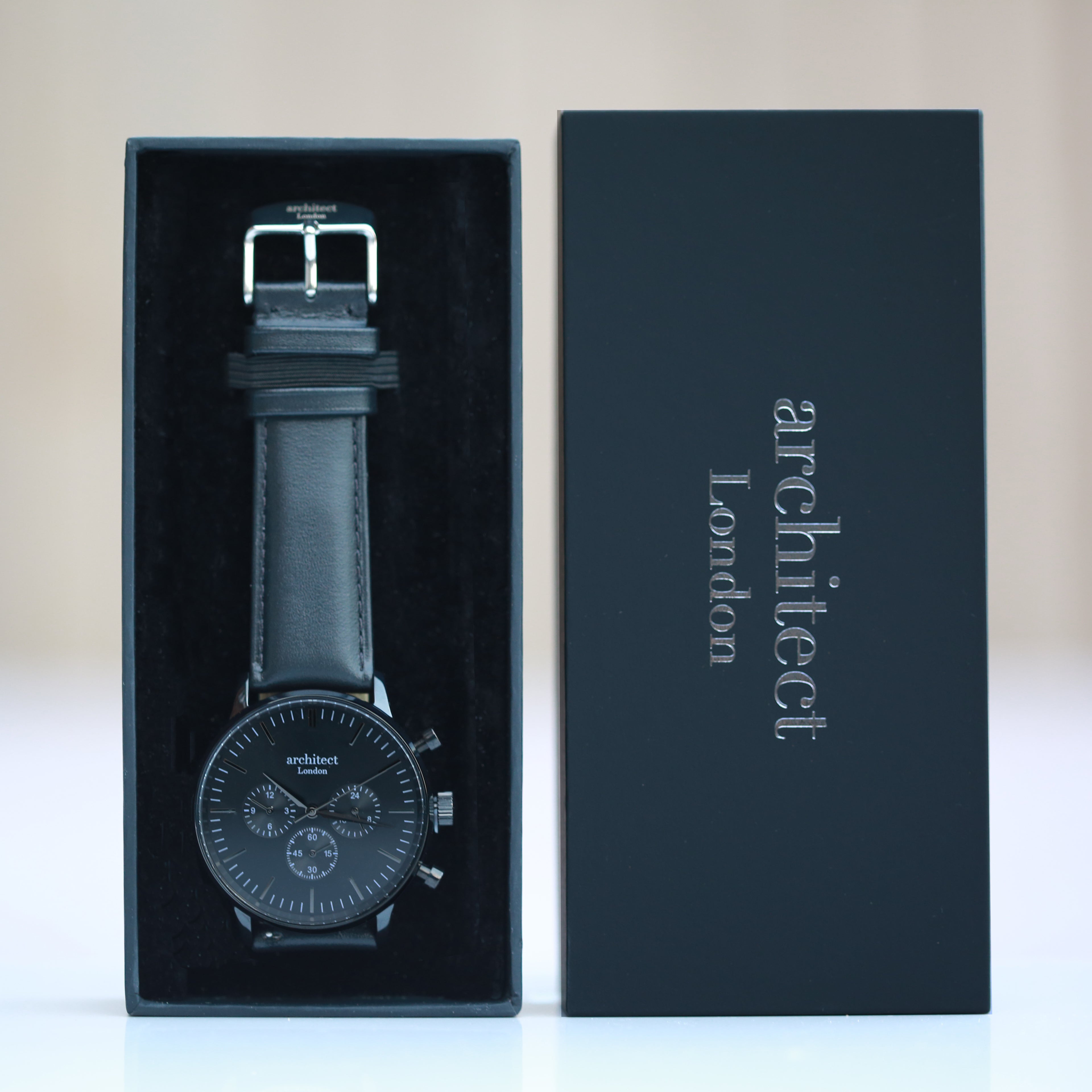 Men's Architect Motivator In Black With Black Strap - Modern Font Engraving - Wear We Met