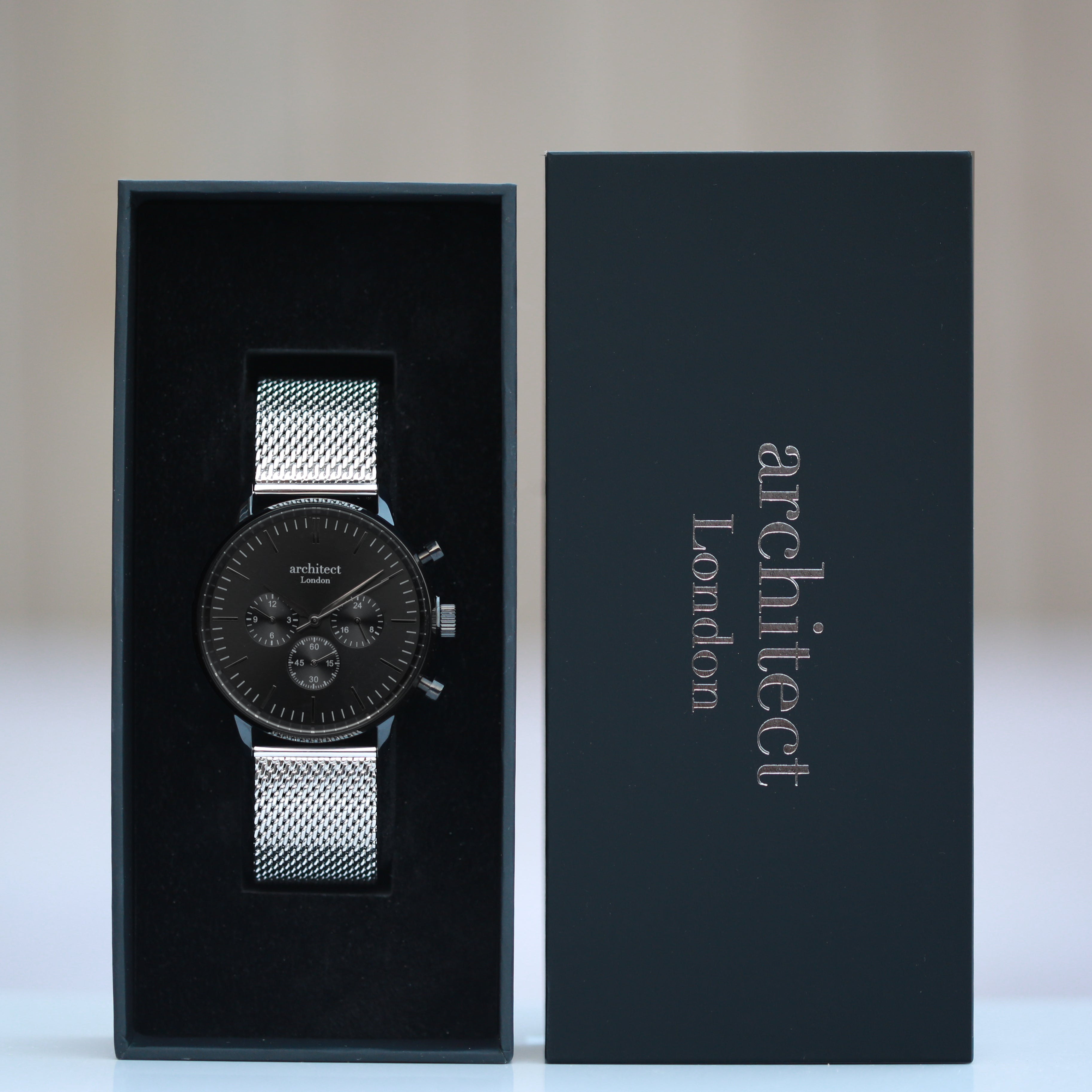 Handwriting Engraving - Men's Architect Motivator Black Face with Silver Strap - Wear We Met
