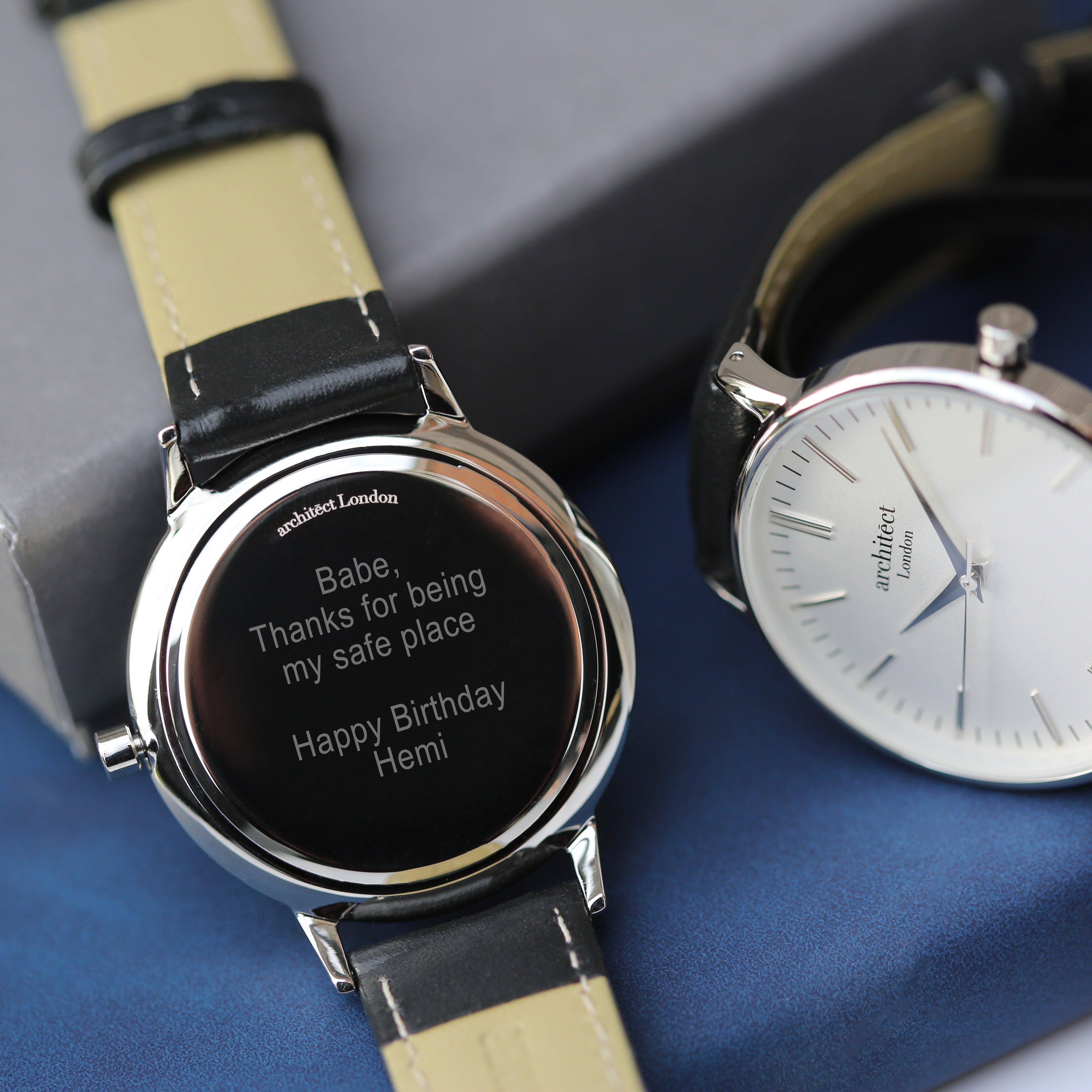 Ladies Architēct Blanc Silver Bezel - Modern Font Engraving + Black Strap - Wear We Met