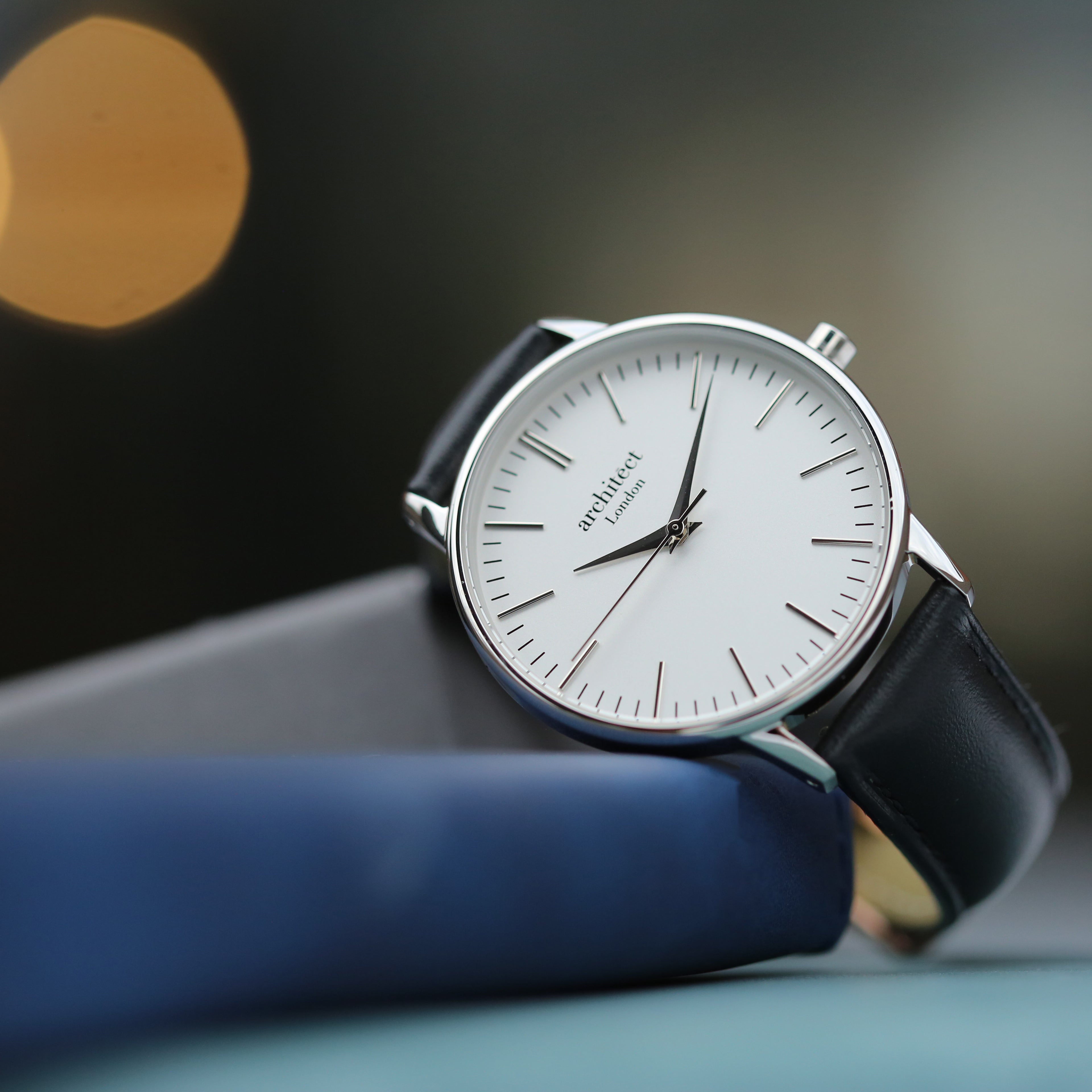 Ladies Architēct Blanc Silver Bezel - Handwriting Engraving + Black Strap - Wear We Met