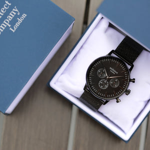 Men's Architect Motivator In Black With Black Mesh Strap - Modern Font Engraving - Wear We Met