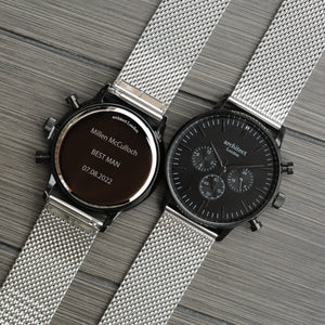 Men's Architect Motivator In Black With Silver Mesh Strap - Modern Font Engraving - Wear We Met