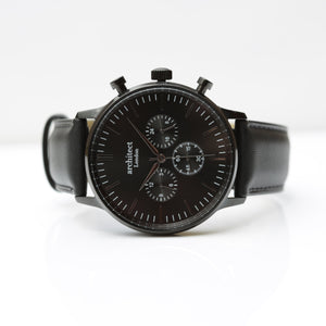 Handwriting Engraving - Men's Architect Motivator in Black with Black Leather Strap - Wear We Met