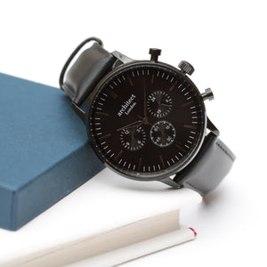 Handwriting Engraving - Men's Architect Motivator in Black with Black Leather Strap - Wear We Met