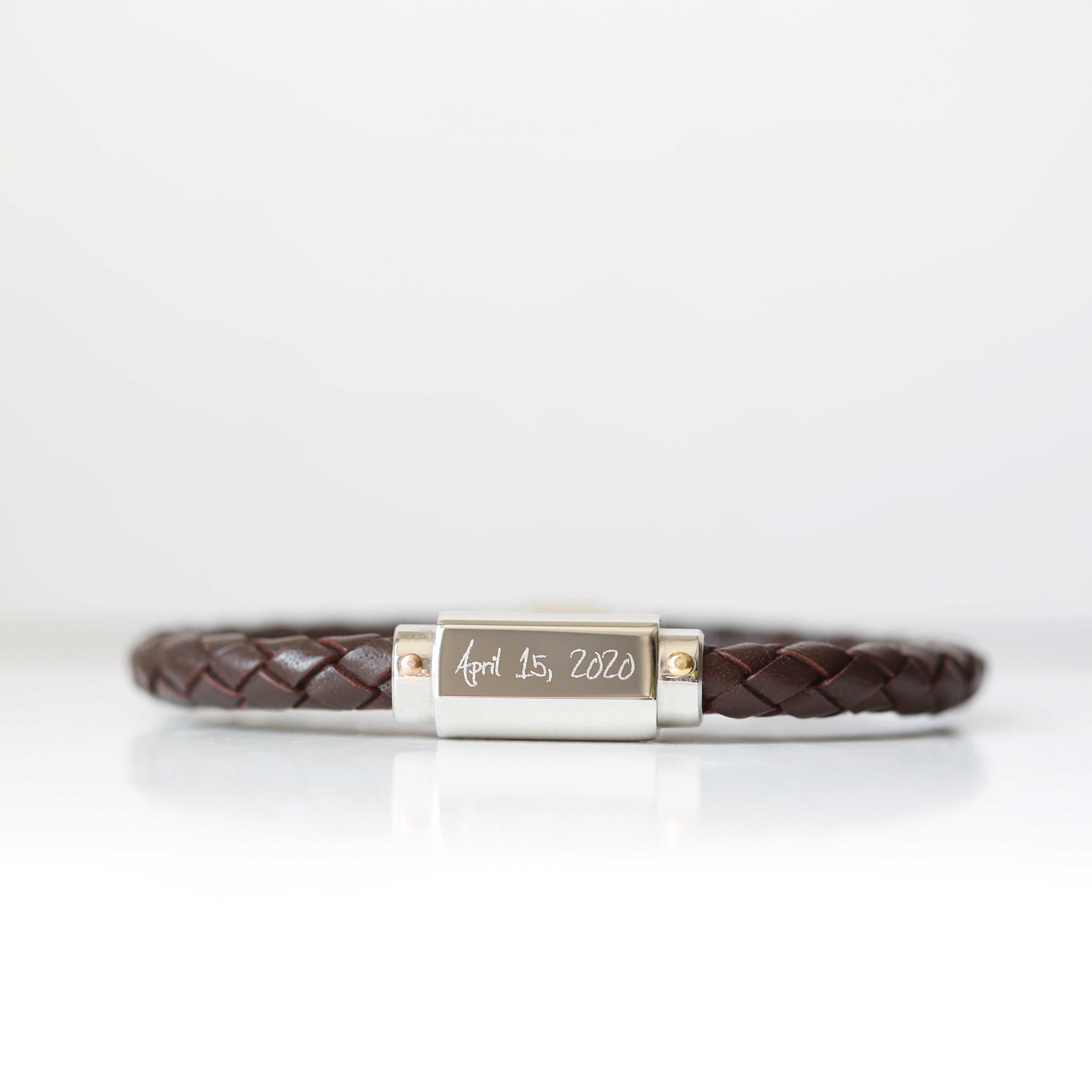 Handwriting Engraved Twisted Leather Bracelet - Wear We Met