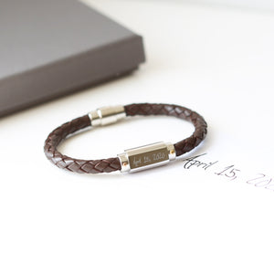 Handwriting Engraved Twisted Leather Bracelet - Wear We Met