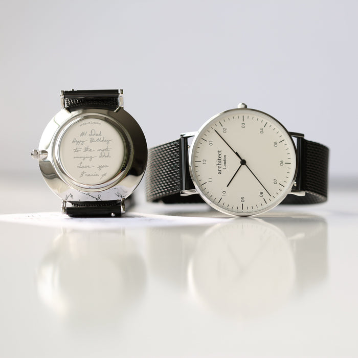 Handwriting Engraving - Men's Architect Zephyr + Pitch Black Mesh Strap