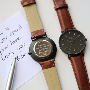 Handwriting Engraving - Men's Minimalist Watch + Walnut Strap - Wear We Met
