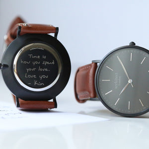 Handwriting Engraving - Men's Minimalist Watch + Walnut Strap - Wear We Met