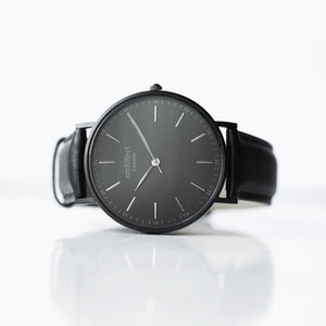 Modern Font Engraving - Men's Minimalist Watch + Jet Black Strap - Wear We Met