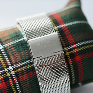 Modern Font Engraving - Men's Minimalist Watch + Steel Silver Mesh Strap - Wear We Met