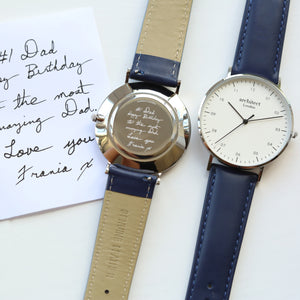 Handwriting Engraving - Men's Architect Zephyr + Admiral Blue Strap - Wear We Met