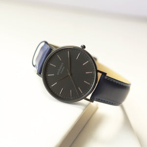 Handwriting Engraving - Men's Minimalist Watch + Admiral Blue Strap - Wear We Met