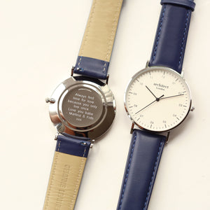 Modern Font Engraving - Men's Architect Zephyr + Admiral Blue Strap - Wear We Met