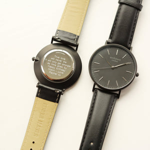 Modern Font Engraving - Men's Minimalist Watch + Jet Black Strap - Wear We Met