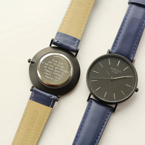 Modern Font Engraving - Men's Minimalist Watch + Admiral Blue Strap - Wear We Met