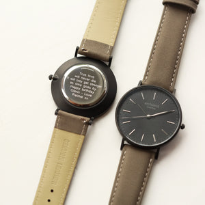 Modern Font Engraving - Men's Minimalist Watch + Urban Grey Strap - Wear We Met