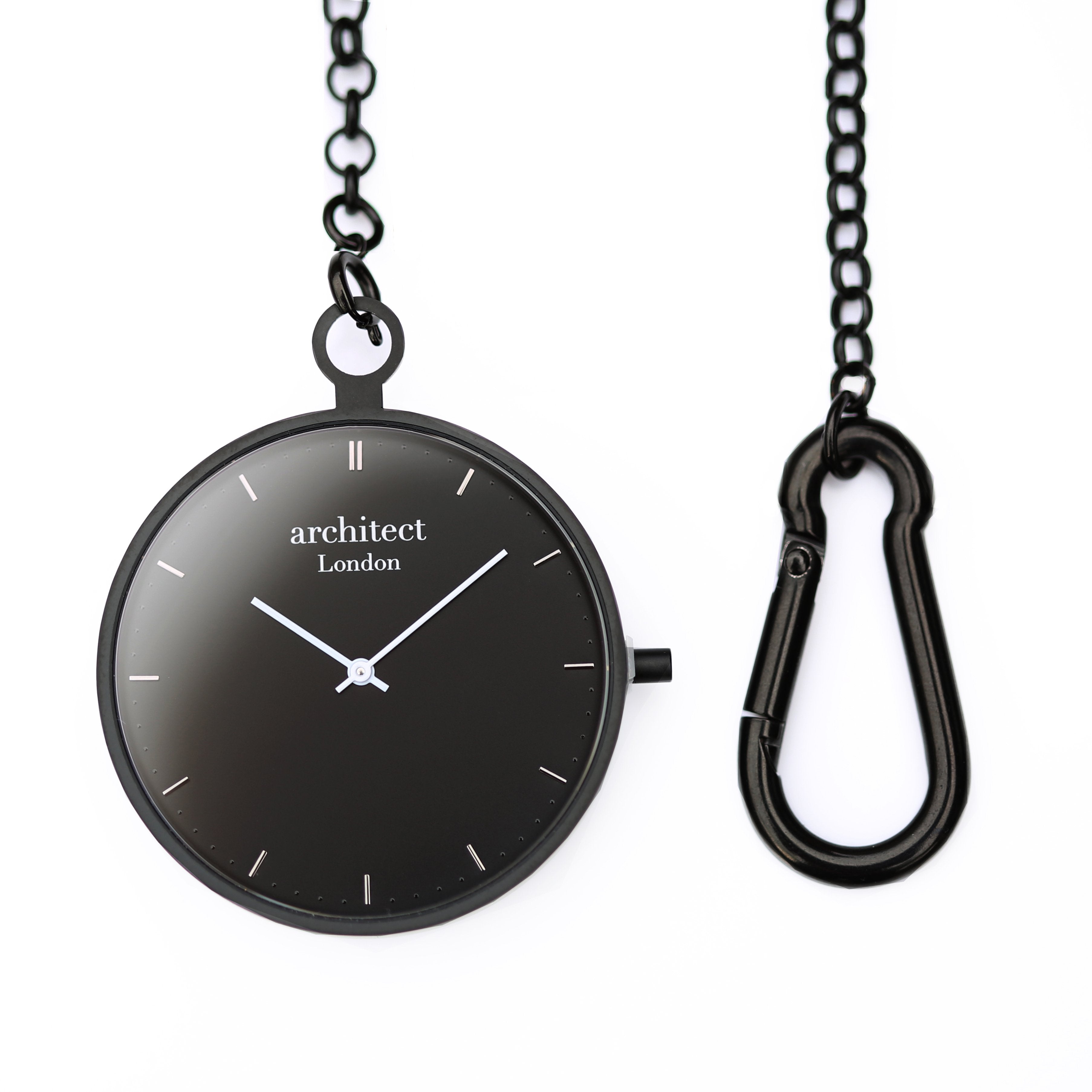 Modern Pocket Watch Black - Modern Font Engraving - Wear We Met