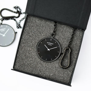 Modern Pocket Watch Black - Modern Font Engraving - Wear We Met