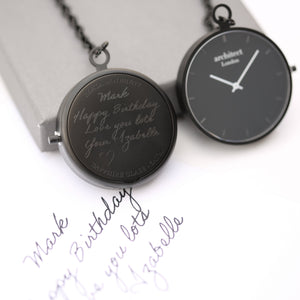 Modern Pocket Watch Black - Handwriting Engraving - Wear We Met