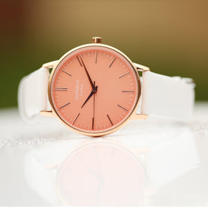 Ladies Architēct Coral - Modern Font Engraving + White Strap - Wear We Met