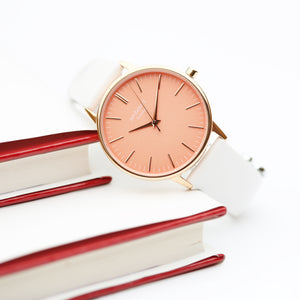 Ladies Architēct Coral - Handwriting Engraving + White Strap - Wear We Met