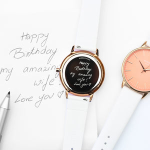 Ladies Architēct Coral - Handwriting Engraving + White Strap - Wear We Met