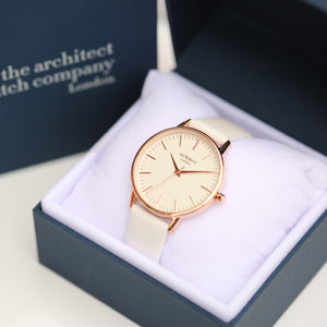 Ladies Architēct Blanc - Modern Font Engraving + White Strap - Wear We Met