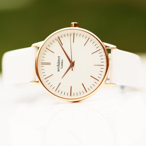 Ladies Architēct Blanc - Modern Font Engraving + White Strap - Wear We Met