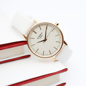 Ladies Architēct Blanc - Modern Font Engraving + White Strap - Wear We Met