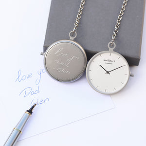 Modern Pocket Watch Silver - Handwriting Engraving - Wear We Met