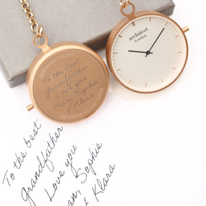 Modern Pocket Watch Rose Gold - Handwriting Engraving - Wear We Met