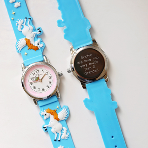 Engraved Kids 3D Unicorn Watch - Light Blue - Wear We Met