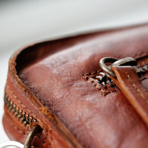 Vintage Leather Tablet Bag With Personalised Name Tag - Wear We Met