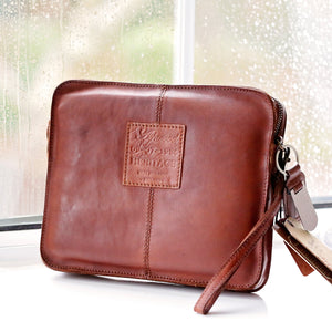 Vintage Leather Tablet Bag With Personalised Name Tag - Wear We Met