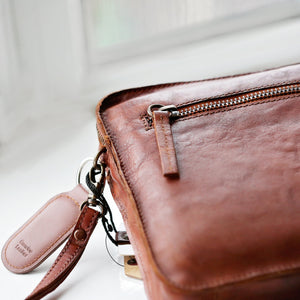 Vintage Leather Tablet Bag With Personalised Name Tag - Wear We Met