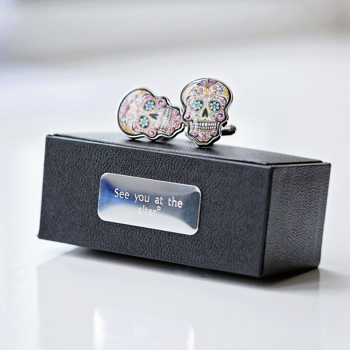Skull Cufflinks + Engraved Box
